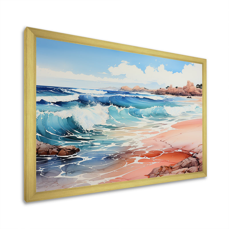 " Blue Beach Waves Fusion ", Gold Single Picture Framed, 24" H x 32" W x 1" D
