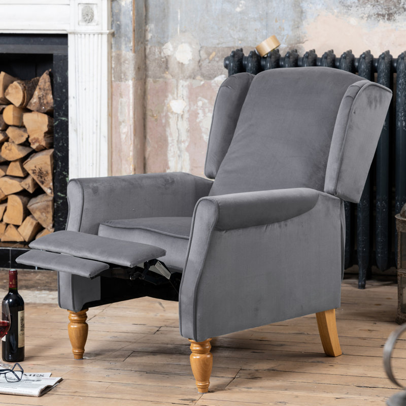 Airell 70cm Wide Velvet Wing Chair Recliner, Grey