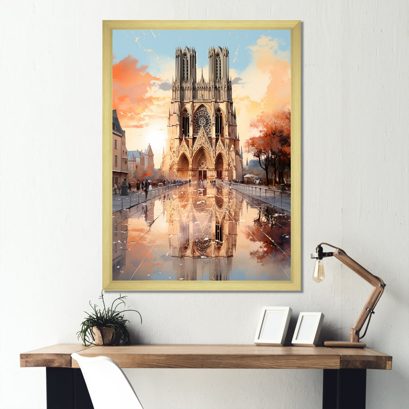 Cathédrale de Paris - impression, Cadre doré simple, H 20 po x l 12 po x P 1 po