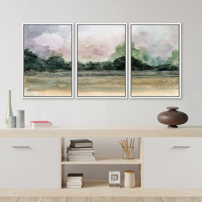 "Aquarelle, pastel, nuages, relief, paysage, paysage, nature sauvage, illustration, décor moderne", 3 pièces