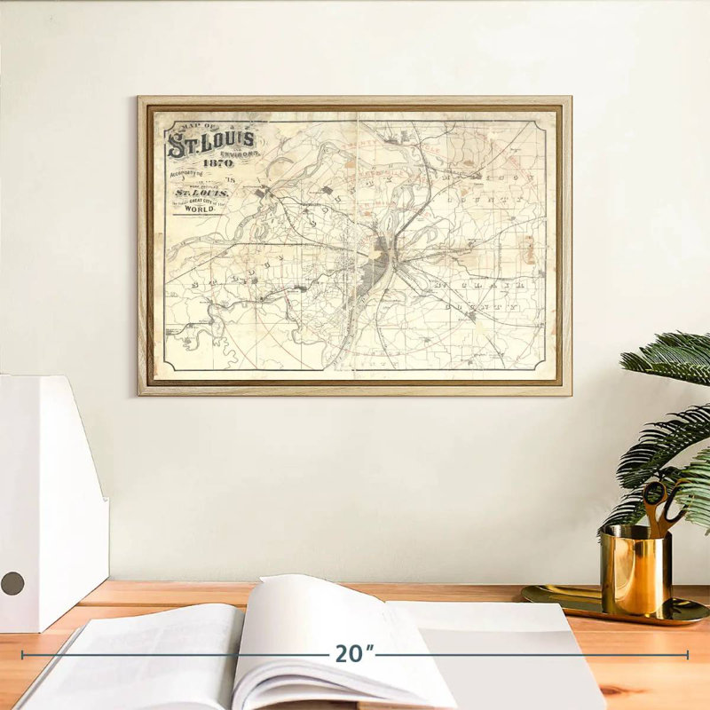 Carte rétro de St Louis II, Cadre flottant en bois naturel, 13 po x 9 po