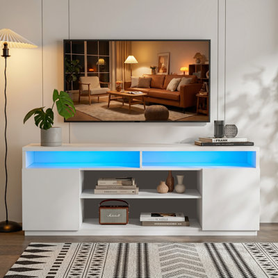 68" LED TV Stand for TVs up to 78", Modern Media Console Entertainment Centre with Storage Cabinets & Adjustable Shelves