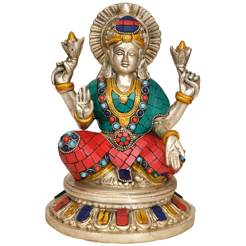 7" Handcrafted Brass Goddess Lakshmi Statue on Lotus - Hindu Deity of Wealth & Prosperity Sculpture for Home Decor, Office Display & Spiritual Altar - Traditional Sacred Art