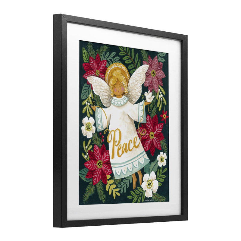 Ange avec paix et botanique, reproduction encadrée sous verre, conception de Diane Kater, Cadre noir minuit