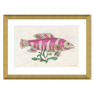 «Fish Plaque Pink Stripe» par Dana Gibson - peinture encadrée