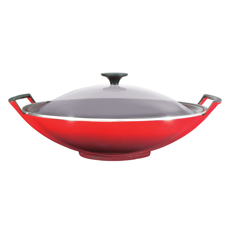 Le Creuset Cast Iron Wok & Glass Lid 36cm, Cerise