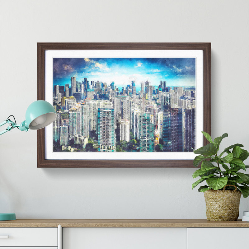 Singapore Skyline - Picture Frame Painting Print, Walnut Framed, 62cm H x 87cm W x 2cm D