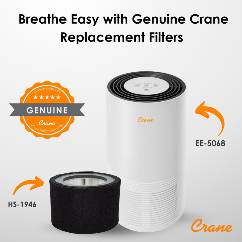 Crane EE-5068 Air Purifier Replacement HEPA Filter, 7.36" H x 7.36" W x 4.72" D