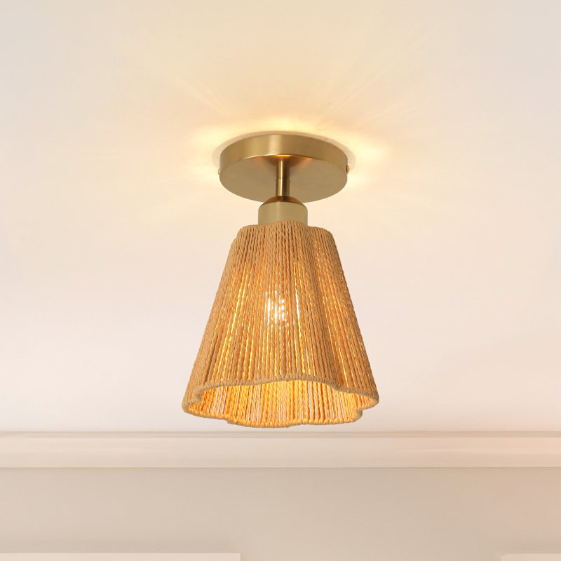 Boho 7" Single-Light Semi-Flush Mount Ceiling Light With Brown Woven Paper Rope Shade