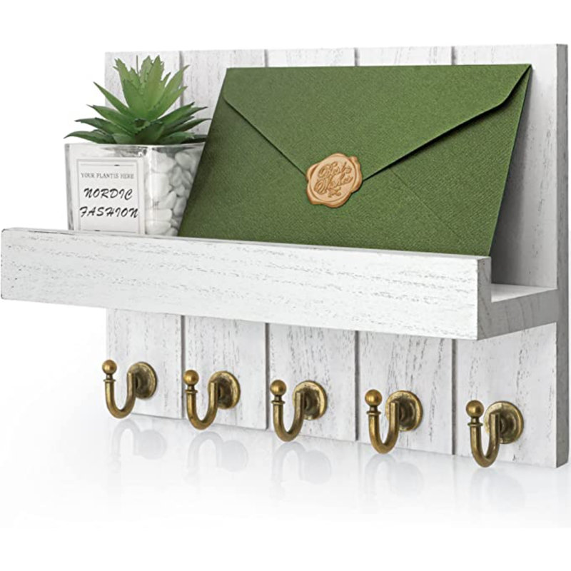 Rangement mural pour clés et courrier Vyrl, Blanc patiné