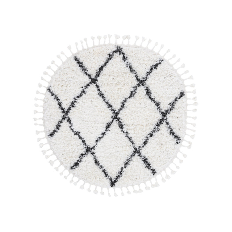 Eddy Shaggy Boho Black Rug, Round 200cm