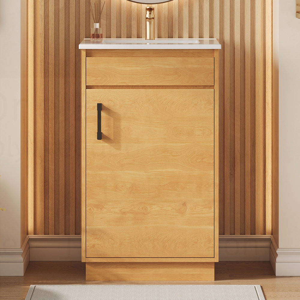 Ebern Designs Farmhouse Style Bathroom Vanity with Log Grain, High ...