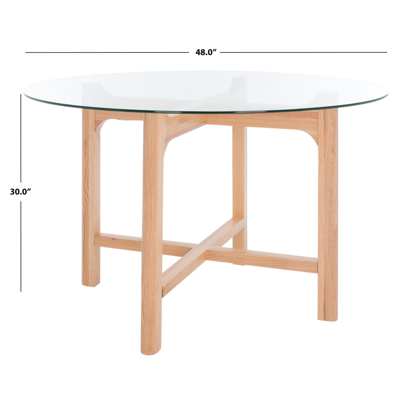 Table de salle à manger Angelou, Plateau transparent / base en chêne