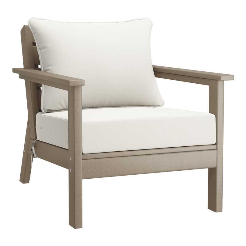 Hydea Deep Seating Chair With Cushions, White, Weathered Wood