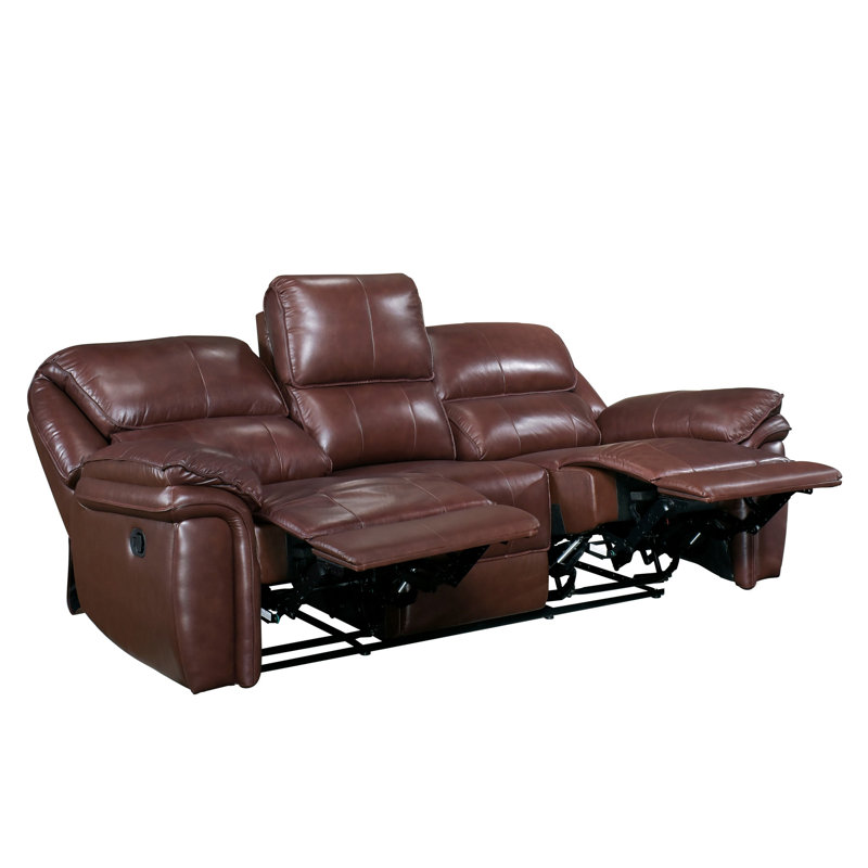 Novia 87'' Transitional Manual Double Reclining Sofa - Genuine Leather Reclining Sofa, Pillow Top Arm , 3