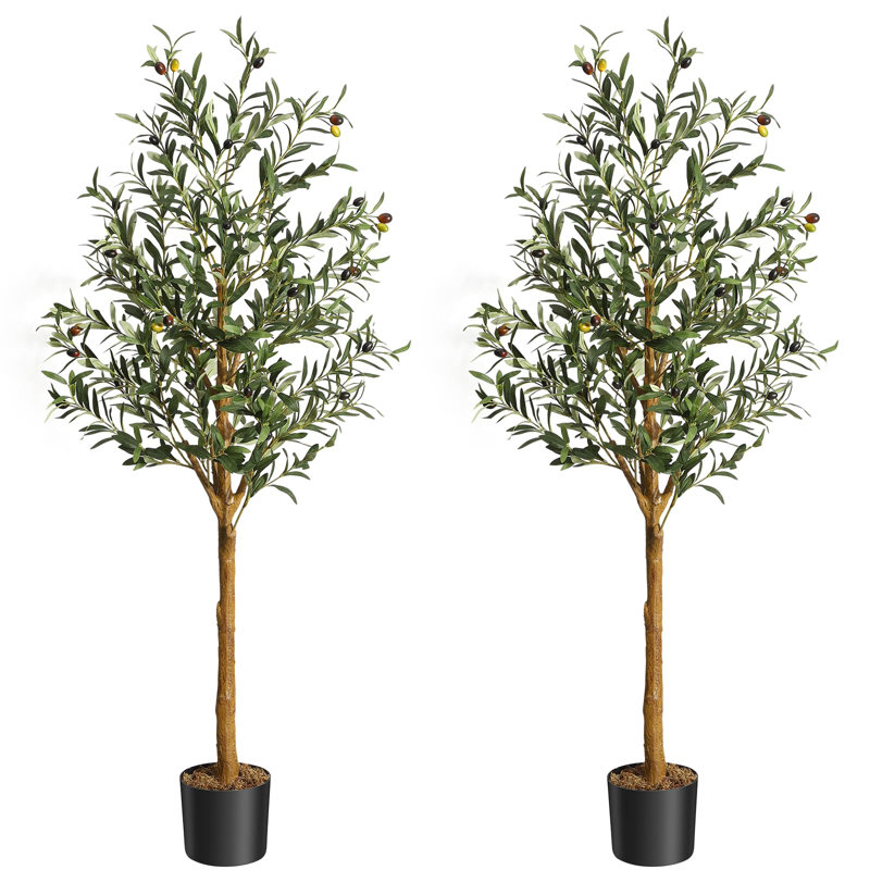 2 pièces d'oliviers artificiels en soie artificielle, H 60 po x l 5 po x P 5 po