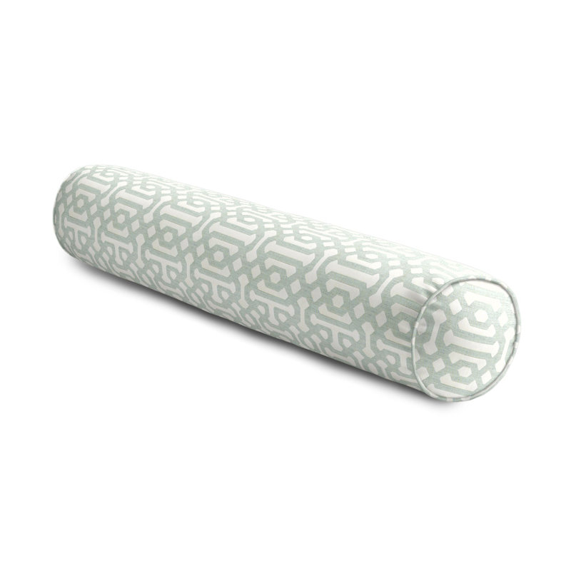 Fretwork Bolster Indoor/Outdoor Pillow Cover & Insert, 9" x 36", Aqua/Cream