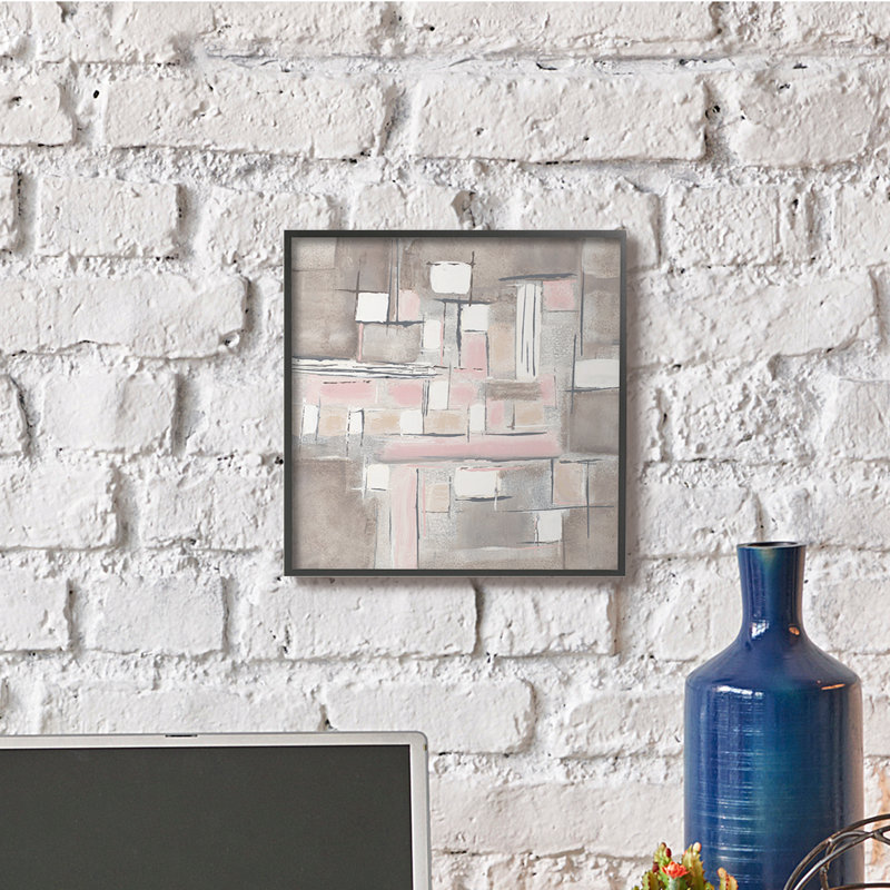 Motif géométrique abstrait rose pâle et doux, H 12 po x l 12 po x P 1,5 po, Giclée encadrée noir minuit