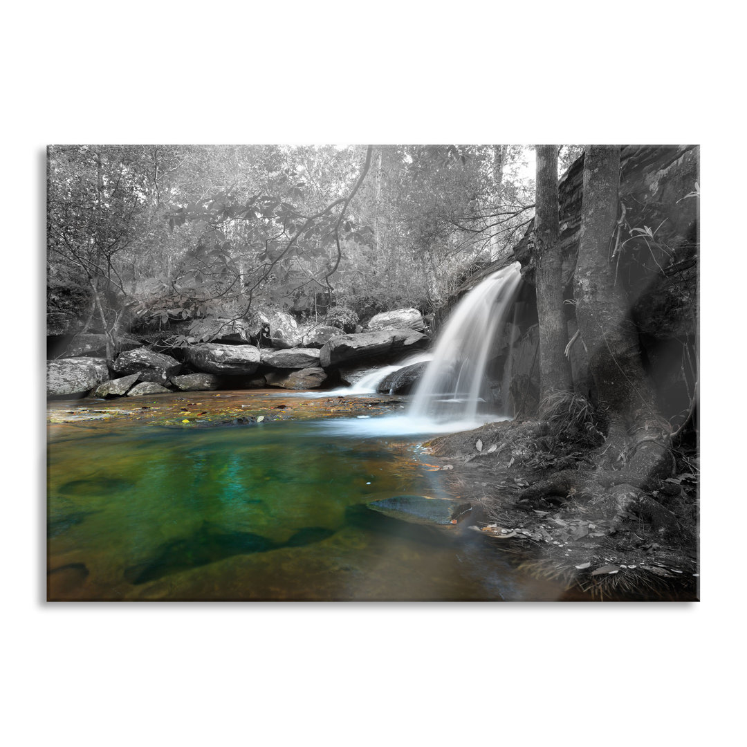 Glasbild Wasserfall im Wald