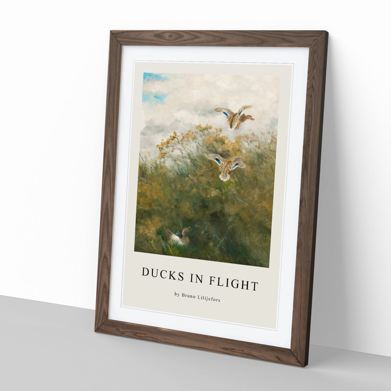 Ducks Taking Flight 1 Piece Single Picture Frame Wall Art, 65cm H x 48cm W x 2cm D, Walnut Framed