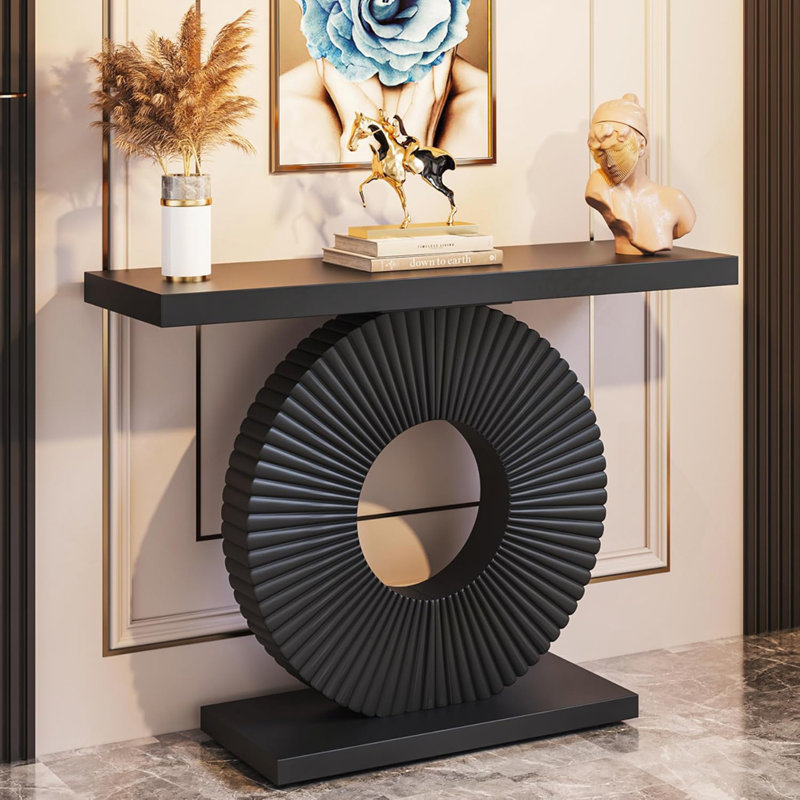 40" Modern Black Console Table, Black