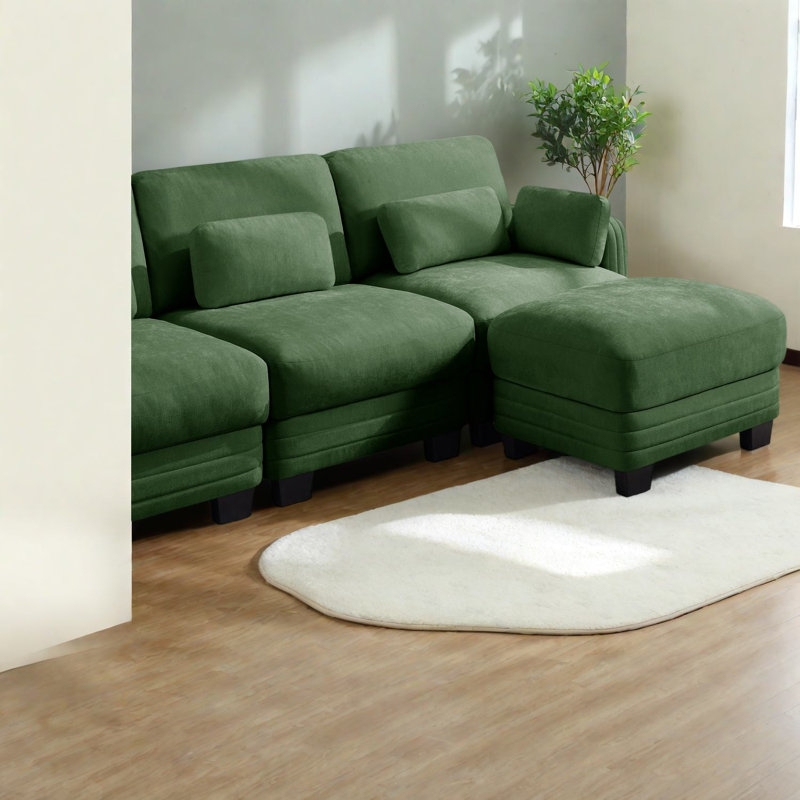 Canapé d'angle modulaire, canapé quatre places en chenille verte, style moderne