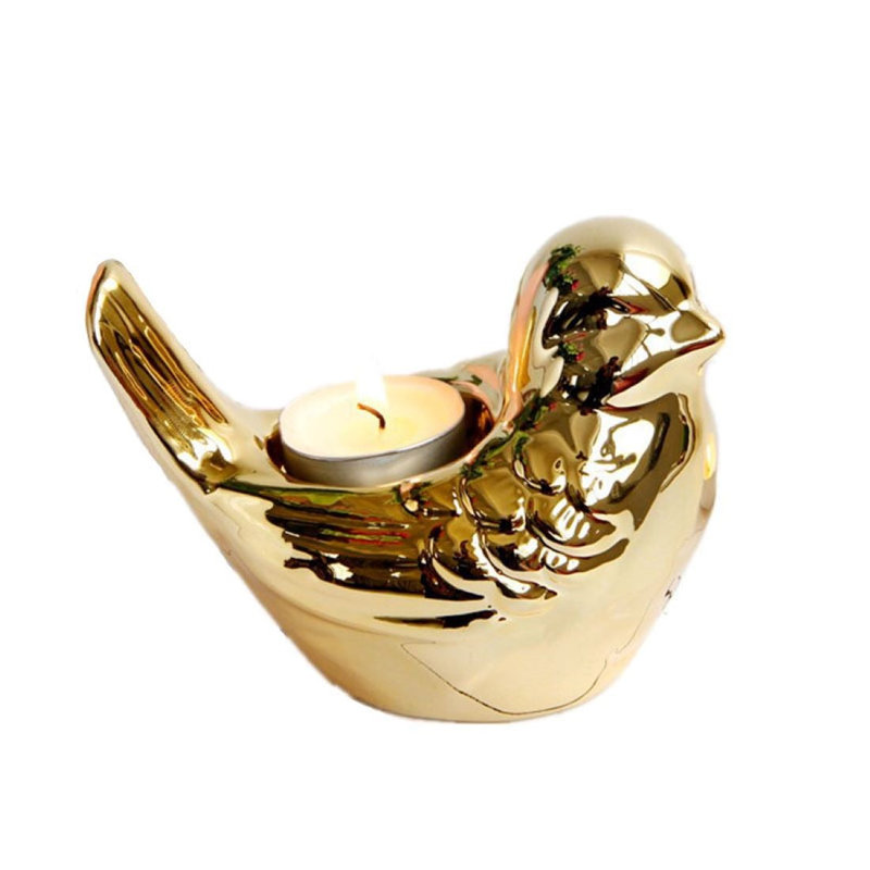 Golden Ceramic Bird Shaped Candlestick Candleholder
