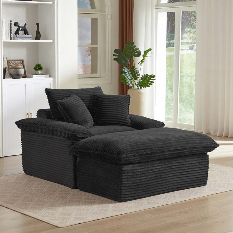 Méridienne avec repose-pieds, coussin lombaire, Noir