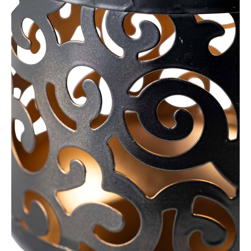 Laser-Cut Scroll Solar-Powered Metal Cylinder Path Lights 3 Piece Collection