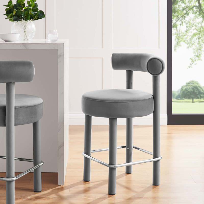 Modway Toulouse Stool, Counter Stool (26” Seat Height), Silver, Gray