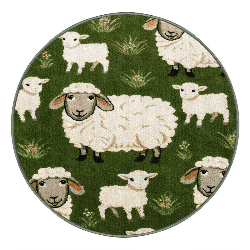  Tapis lavable avec moutons et agneaux, Rectangulaire 7 pi x 10 pi