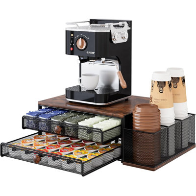 Coffee Bar Organizer, 60 Capacity K Cup Organizer for Countertop, 2 Tier Sliding Coffee Pod Storage Drawer with Disposable Cup & Lid Holder, Black