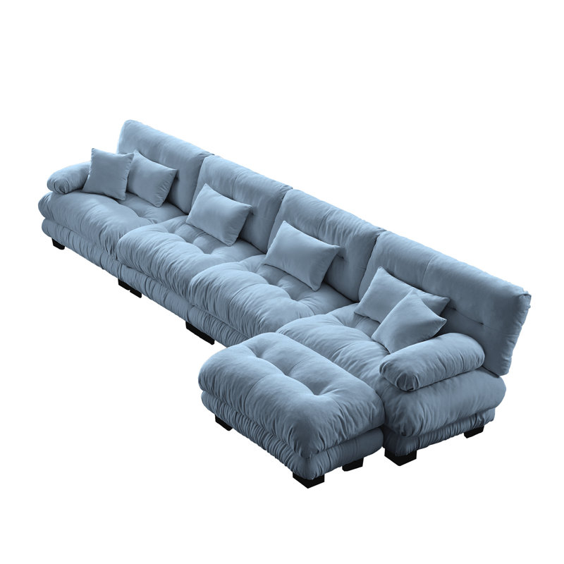 Canapé modulaire confortable à 4 places avec repose-pieds convertible, Bleu