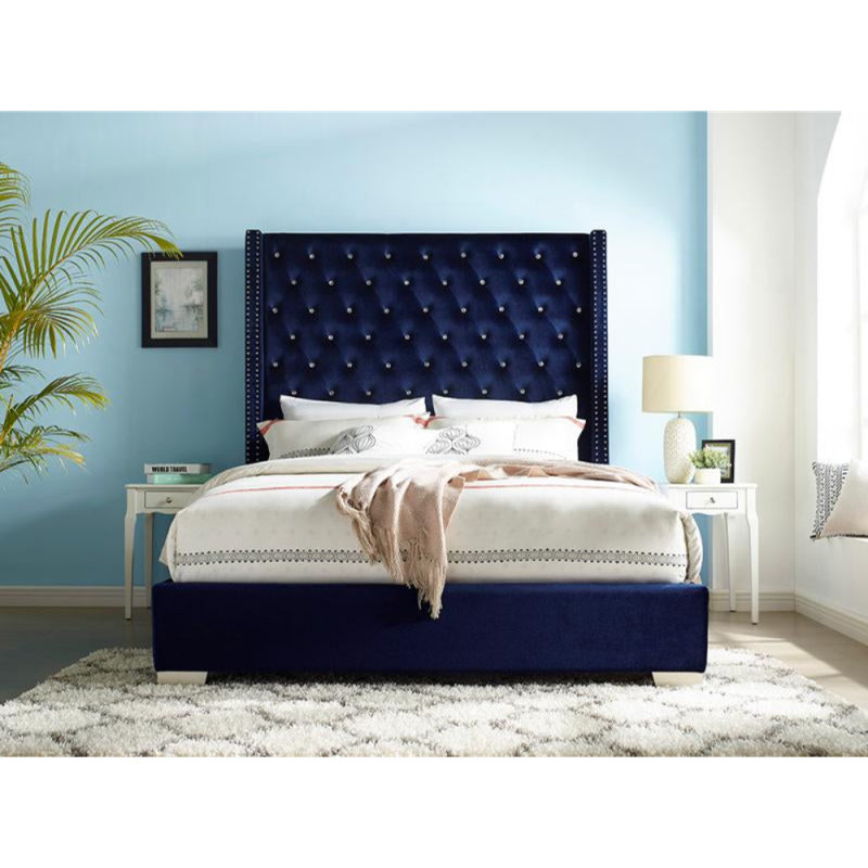 Harley-Rose Upholstered Platform Bed, King, Blue