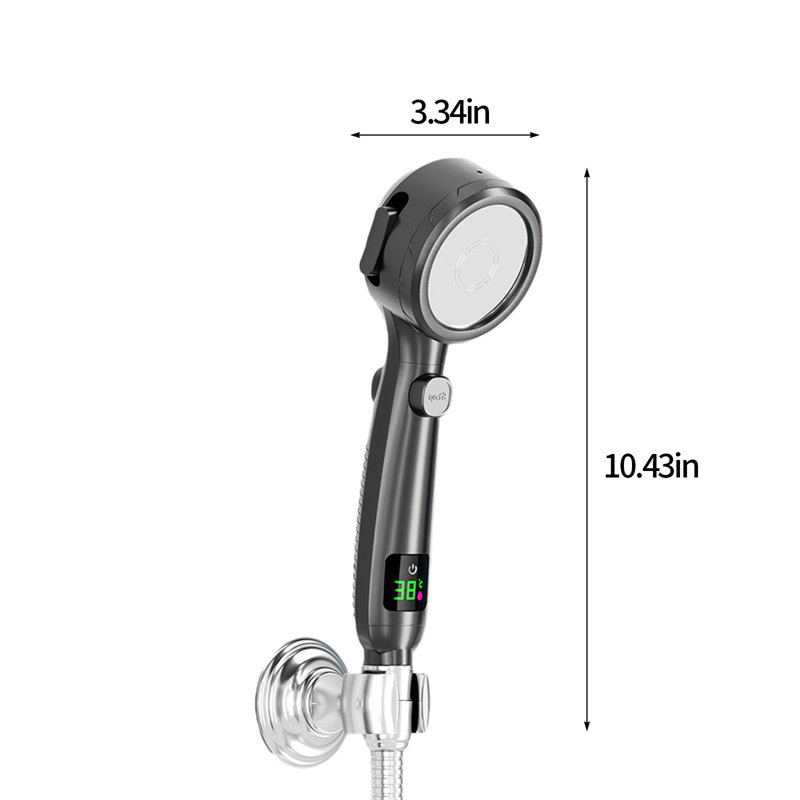 Pomme de douche Turbo Douche de baignoire à la maison Chauffe-eau Filtre Douche - 4 modes de bain - Une fonction d'arrêt de l'eau sous pression Pomme de douche - Spectacle numérique intelligent