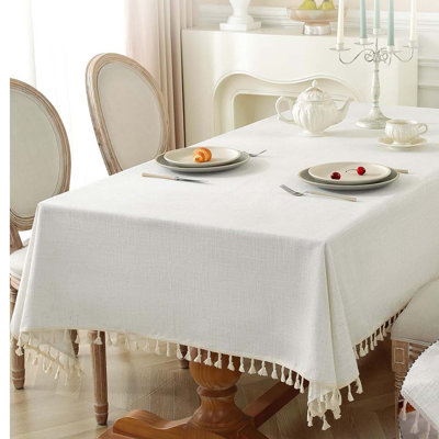 JIALE Textured Tablecloth, Heavy Duty Linen Style Farmhouse Table Cloth Rectangle Table, Wrinkle-Free Washable Waterproof Table Cover For Kitchen, Din