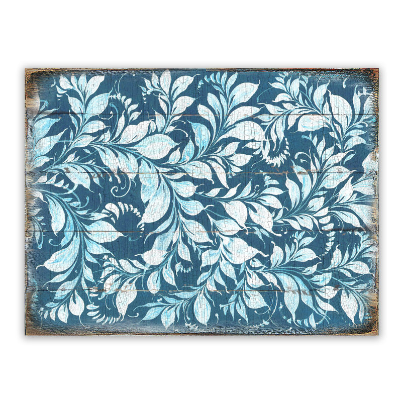 Handmade Traditional Plants & Flowers Wall Decor on Wood, 9" H x 12" W  x 1.5" D, Blue