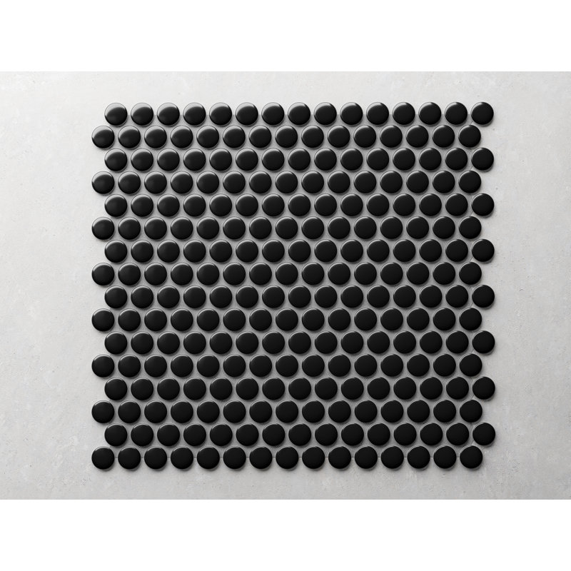 Black Matte Penny Round 12x12 Porcelain Mosaic for Kitchen Backsplash & Bathroom Wall (Set of 20), Matte Black