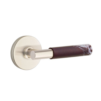 Emtek Select Privacy Interior Mortise w/ Disc Rosette & T-Bar Stem, Rosso Levanto Marble