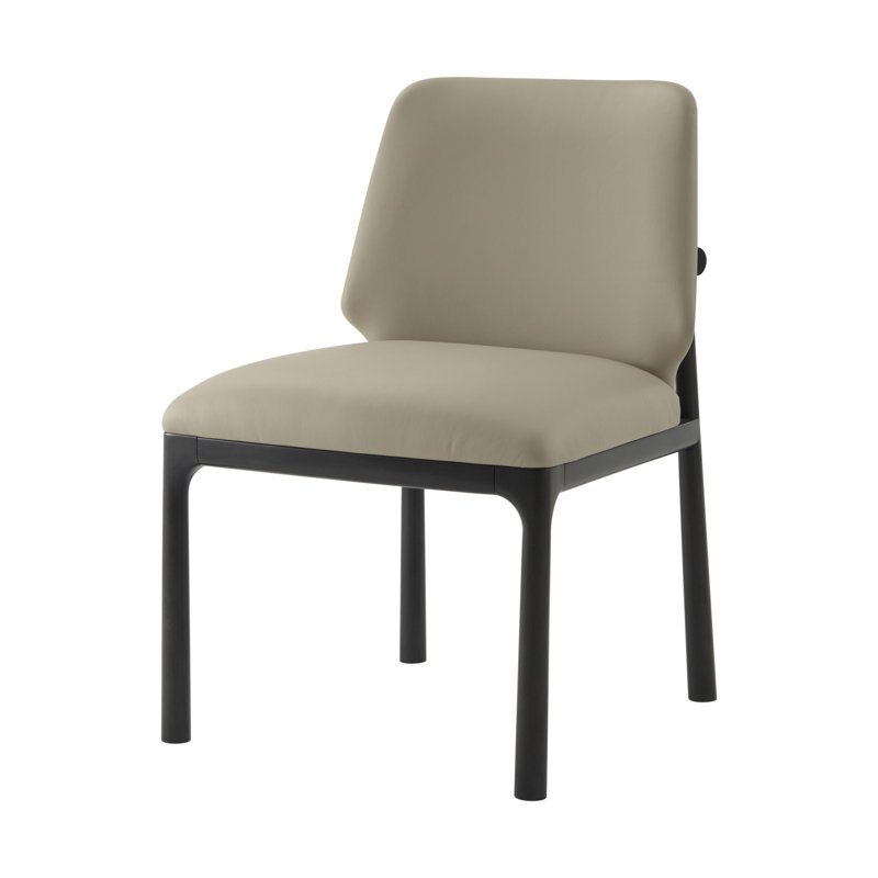 Silent Black Leather Upholstered Side Chair with Wood Frame