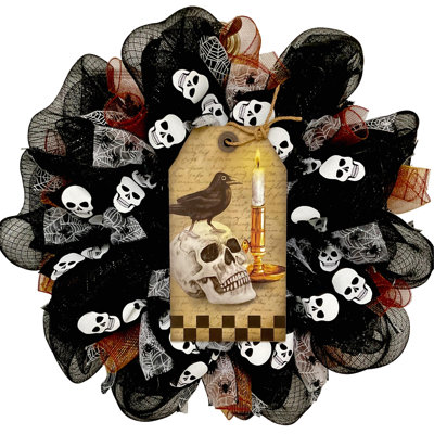 Halloween Wreath Raven Skull and Candle