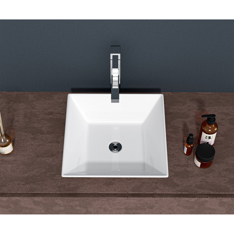 Lavabo de salle de bain vasque carré en céramique blanche 16 x 16 pouces