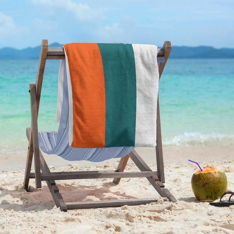 Beach Towel, Dark Aqua/Orange/Off White