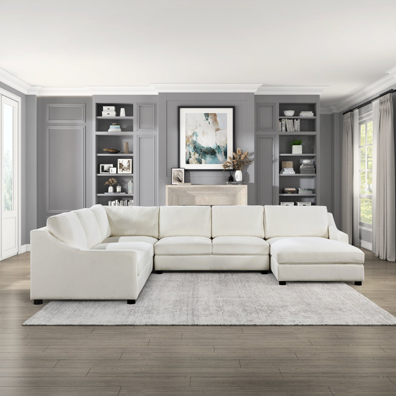 Canapé modulaire en tissu texturé 4 pièces 102,5 po avec méridienne droite et coussins de dossier amovibles Prashant