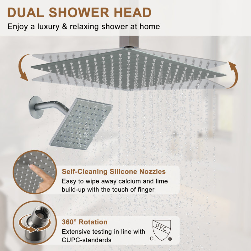 Brushed Nickel Rainfall Dual Shower Head System with Digital Display