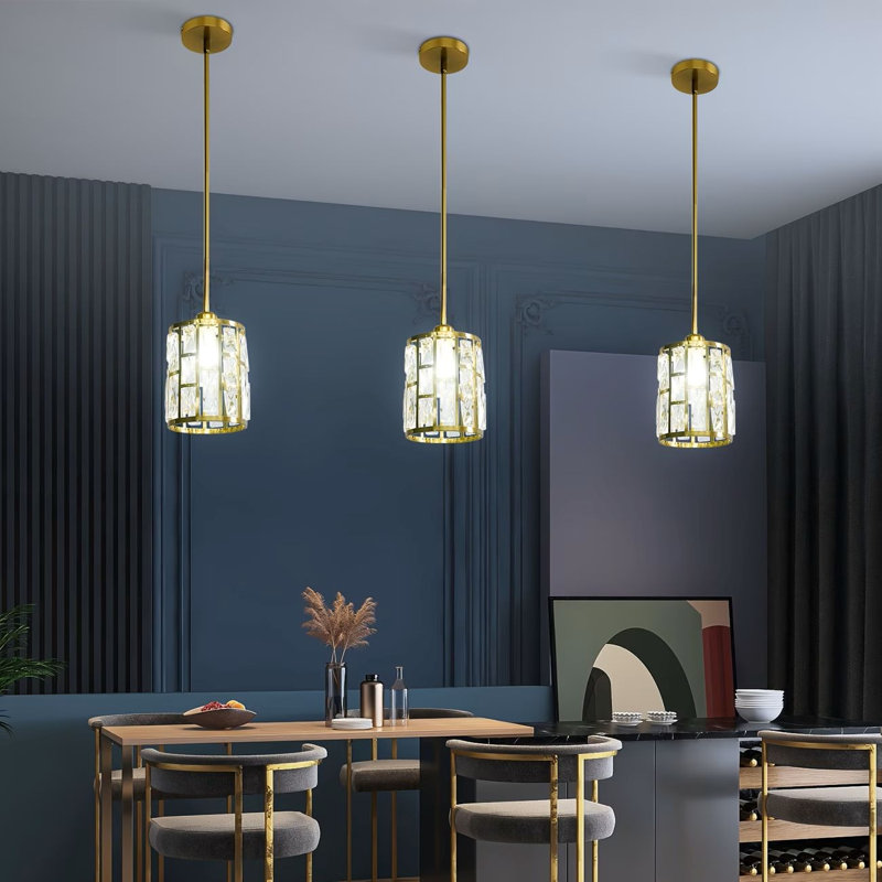 Luminaire suspendu moderne 3 pièces à finition dorée pour îlot de cuisine, sources de lumière totales: 3 ampoules E26 (non incluses)