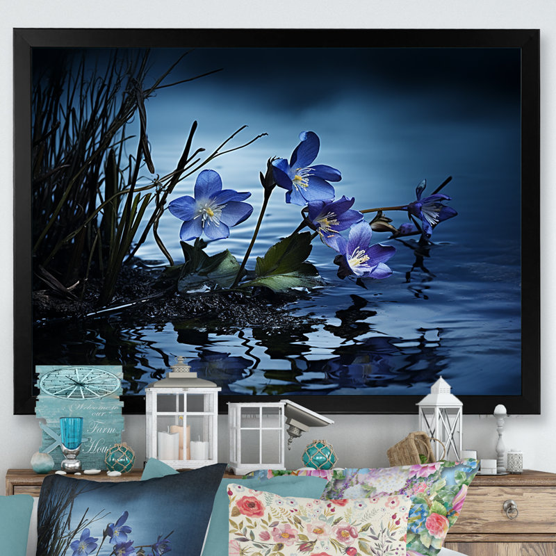 Violettes charme en hiver, H 16 po x l 32 po x P 1 po, Cadre simple noir