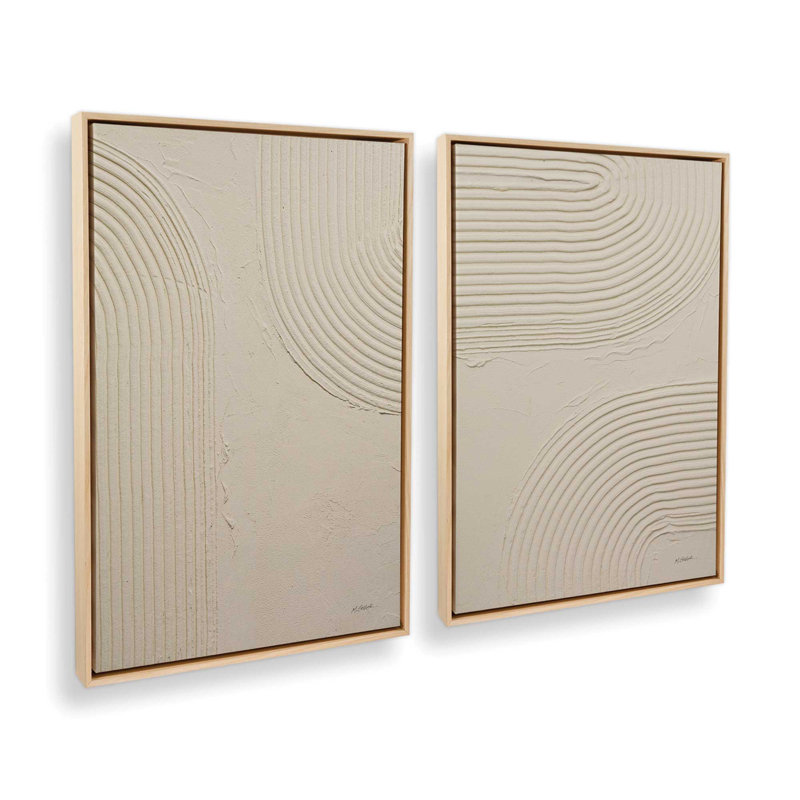 «Echoed Curves in Beige», ensemble de 2 impressions sur toile dans un cadre en érable, 18 po x 12 po, Cadre flottant