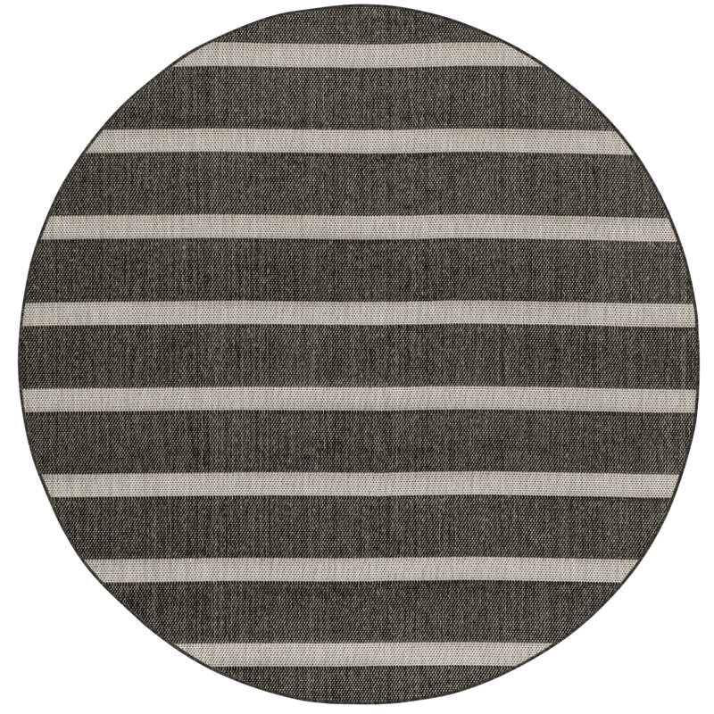  Positano 5' x Round Black Ivory Modern Rug, Round 5', Black