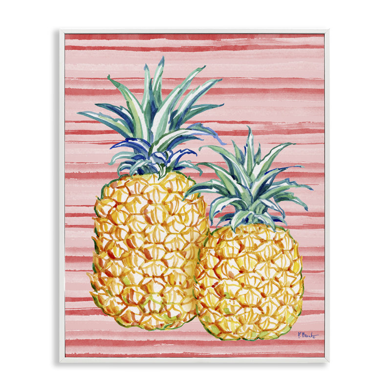 Giclée tropicale encadrée d'ananas brossé, design par Paul Brent, H 14 po x l 11 po